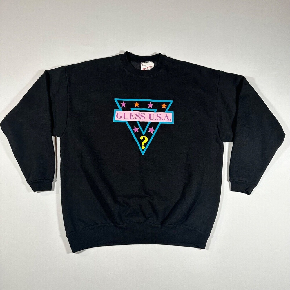 Vintage Guess Georges Marciano USA Sweatshirt Unisex Med 80s Black Retro Logo